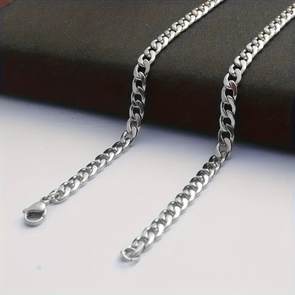 Stainless Steel Necklace and Bracelet Set for Men 2pcs - Hip Hop Punk Chain Jewelry Set, Silver Tone, Multiple Lengths 18-30in, Couple Matching Set, Street Style Gift