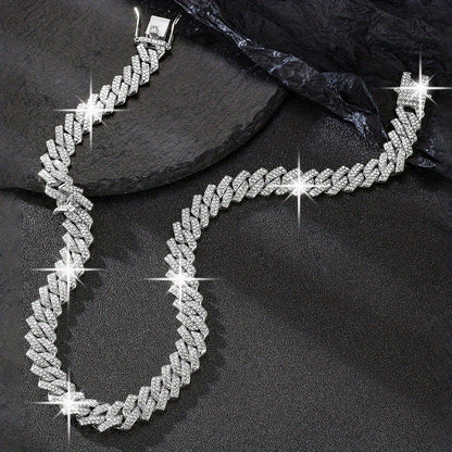 Cuban Link Necklace and Bracelet Set – Rhinestone Bling Unisex Hip Hop Y2K Punk Jewelry September Birthstone Luxury Gift for Her Him