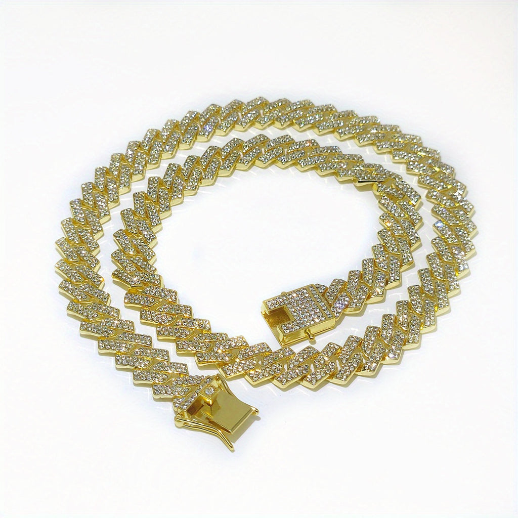 Rhinestones Cuban Link Necklace and Bracelet Set - Unisex Punk Style, Y2K Hip Hop Jewelry | September Birthstone, Luxury Gift