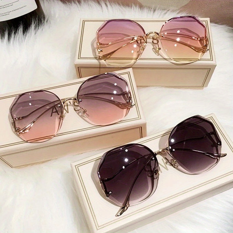 Frameless Metal Fashion Glasses 3-Piece Set for Men Women - Minimalist Rimless Design Trendy Unisex Eyewear for Street Style Photography Daily Casual Wear, Choose Set A or Set B