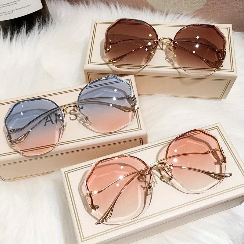 Frameless Metal Fashion Glasses 3-Piece Set for Men Women - Minimalist Rimless Design Trendy Unisex Eyewear for Street Style Photography Daily Casual Wear, Choose Set A or Set B