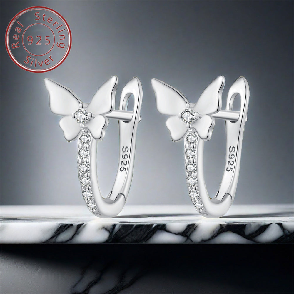 925 Sterling Silver Butterfly Ear Clip Earrings – Elegant Fashion Jewelry for Women, Daily & Festive Wear, Graduation Birthday Gift with Gift Box