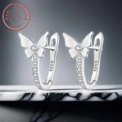 925 Sterling Silver Butterfly Ear Clip Earrings – Elegant Fashion Jewelry for Women, Daily & Festive Wear, Graduation Birthday Gift with Gift Box