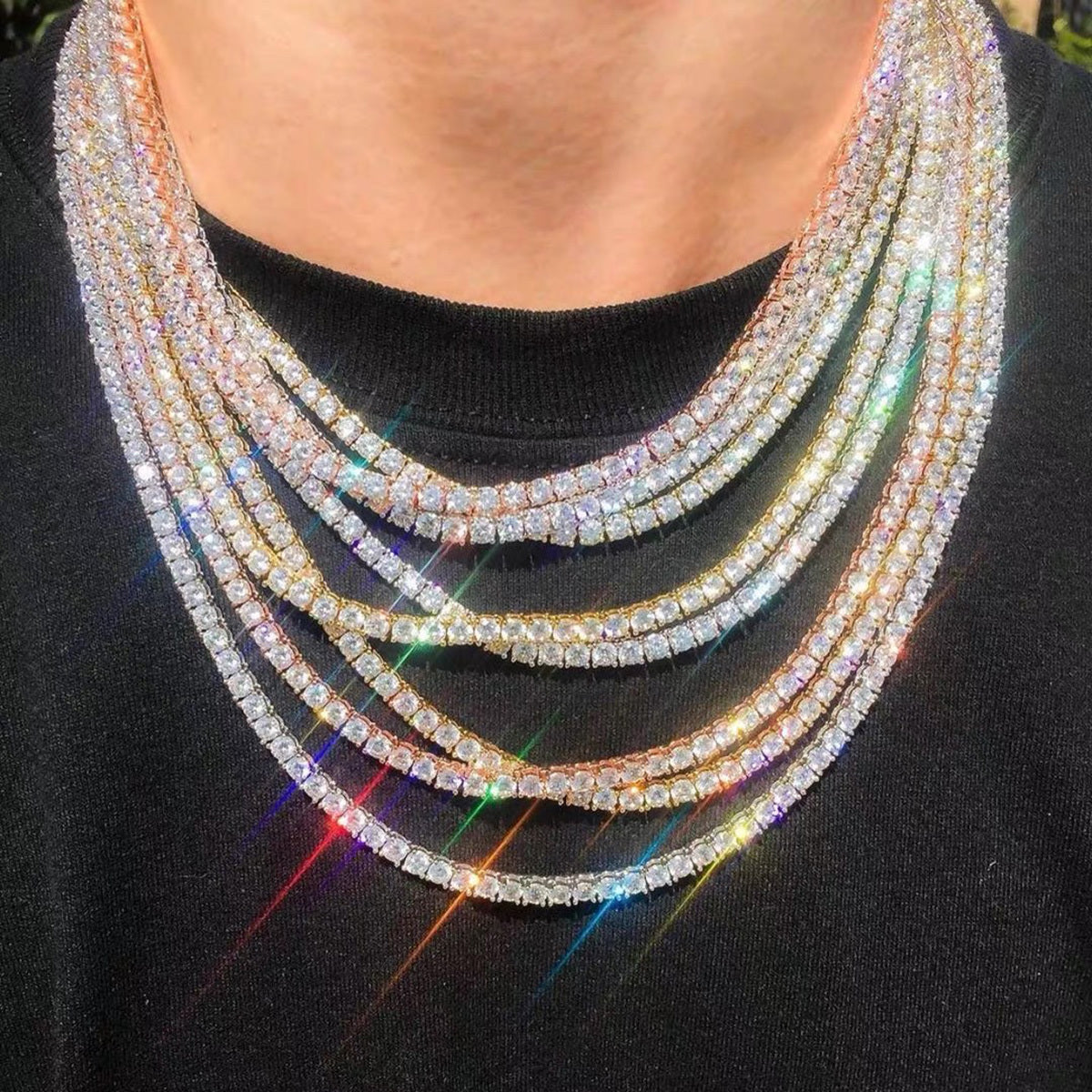 Tennis Chain Necklace for Men Women - Sparkling Hip Hop CZ Diamond Style, Gold & Silver Tone, 18-30 Inch Length Options, Glamorous Party Daily Wear Jewelry Gift