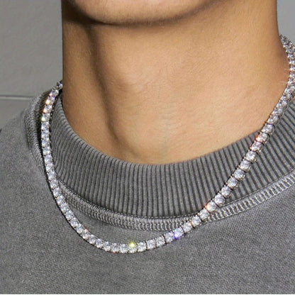 Tennis Chain Necklace for Men Women - Sparkling Hip Hop CZ Diamond Style, Gold & Silver Tone, 18-30 Inch Length Options, Glamorous Party Daily Wear Jewelry Gift