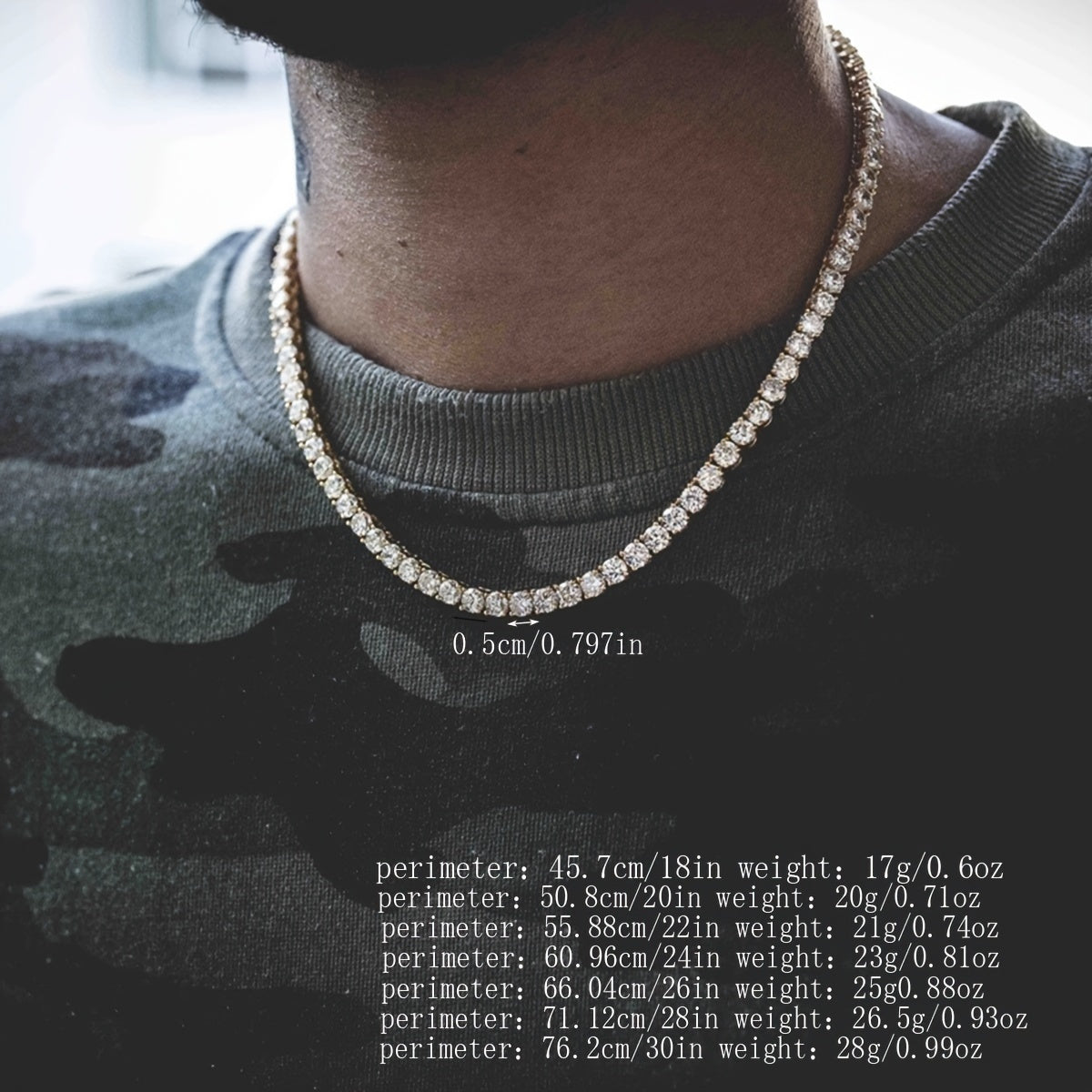 Tennis Chain Necklace for Men Women - Sparkling Hip Hop CZ Diamond Style, Gold & Silver Tone, 18-30 Inch Length Options, Glamorous Party Daily Wear Jewelry Gift