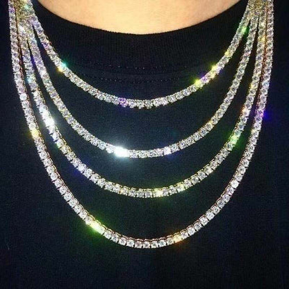 Tennis Chain Necklace for Men Women - Sparkling Hip Hop CZ Diamond Style, Gold & Silver Tone, 18-30 Inch Length Options, Glamorous Party Daily Wear Jewelry Gift