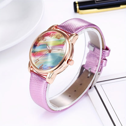 Women's Graphic Color Quartz Watch — Elegant Fashion Analog Wristwatch with Colorful Dial, Zinc Alloy Case, Cute Gift for Girls & Ladies