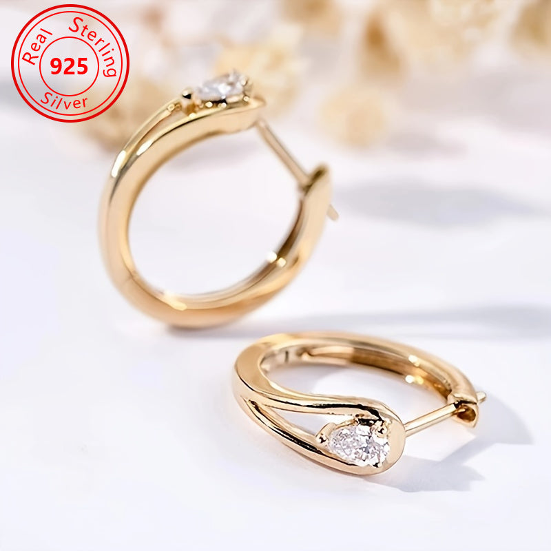 1 Pair of S925 Sterling Silvery Earrings, Dazzling Geometric Sparkling Synthetic Zirconia Earrings - Handcrafted 18K Gold Plated Jewelry for Women - Timeless, Elegant, and Versatile - Perfect Daily Accessory, Ideal Gift, Fashionable Outfit