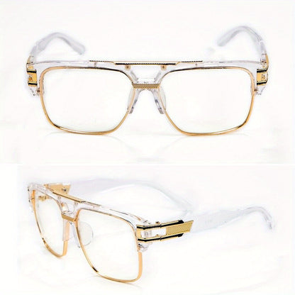 Hip Hop Glasses Clear Lens Vintage Gold Metal Frame Fashion Eyewear for Men Women – Retro Aesthetic Street Style for Music Festival Rave Costume Cosplay Casual Wear