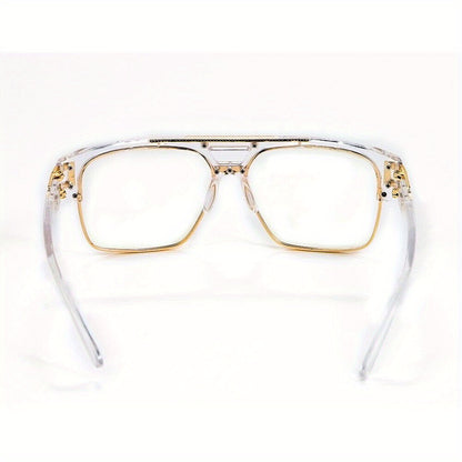 Hip Hop Glasses Clear Lens Vintage Gold Metal Frame Fashion Eyewear for Men Women – Retro Aesthetic Street Style for Music Festival Rave Costume Cosplay Casual Wear