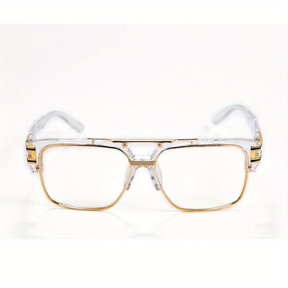 Hip Hop Glasses Clear Lens Vintage Gold Metal Frame Fashion Eyewear for Men Women – Retro Aesthetic Street Style for Music Festival Rave Costume Cosplay Casual Wear