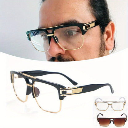 Hip Hop Glasses Clear Lens Vintage Gold Metal Frame Fashion Eyewear for Men Women – Retro Aesthetic Street Style for Music Festival Rave Costume Cosplay Casual Wear
