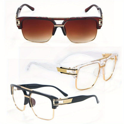 Hip Hop Glasses Clear Lens Vintage Gold Metal Frame Fashion Eyewear for Men Women – Retro Aesthetic Street Style for Music Festival Rave Costume Cosplay Casual Wear