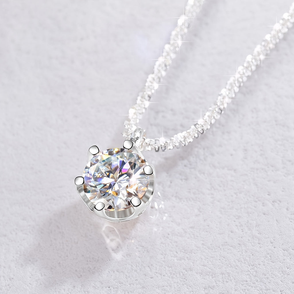 Moissanite Pendant Necklace - 1CT, Exquisite 925 Sterling Silver, Elegant | Luxury Gift for Her, Wedding, Valentine's Day, Mother's Day