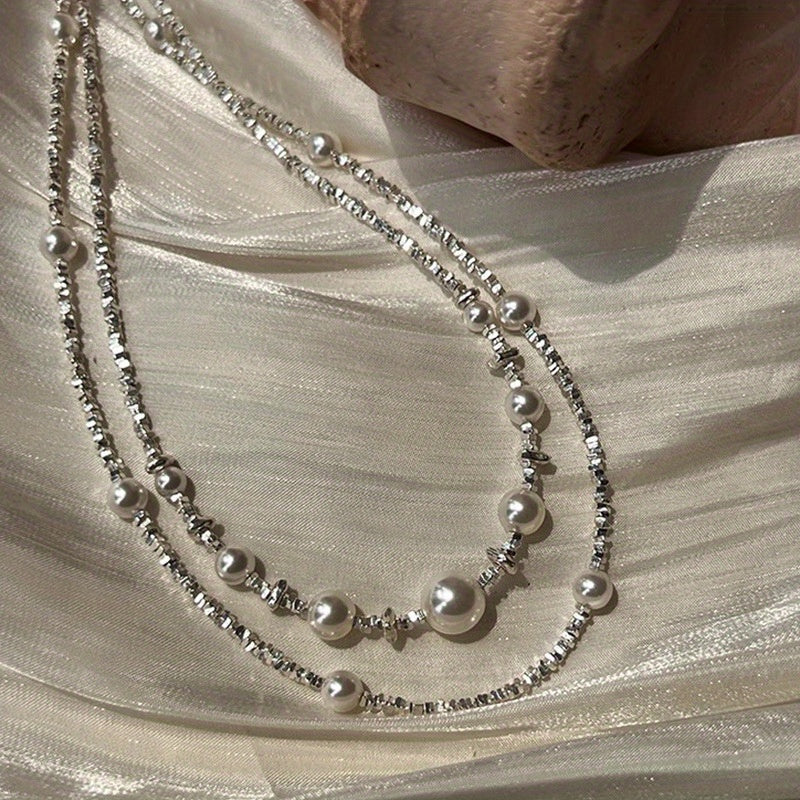 S925 Sterling Silver Pearl Necklace for Women — Elegant Faux Pearl Clavicle Chain, Retro Chic Design, Gift for Wedding Anniversary Engagement Valentine’s Day
