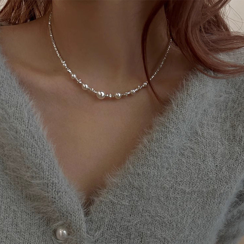 S925 Sterling Silver Pearl Necklace for Women — Elegant Faux Pearl Clavicle Chain, Retro Chic Design, Gift for Wedding Anniversary Engagement Valentine’s Day