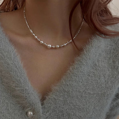 S925 Sterling Silver Pearl Necklace for Women — Elegant Faux Pearl Clavicle Chain, Retro Chic Design, Gift for Wedding Anniversary Engagement Valentine’s Day