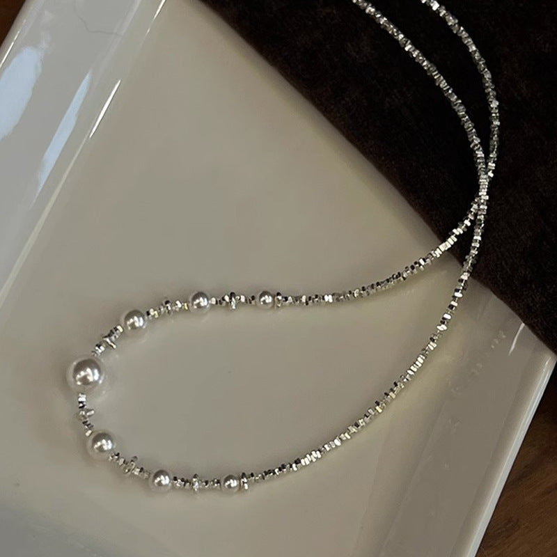 Sterling Silver S925 Chic Faux Pearl Necklace for Women | Luxury & Unique Design | Elegant Clavicle Chain | Perfect Gift for Proposal, Engagement, Wedding Anniversary, Valentine'S | Versatile Retro Fashion | Delicate & Classic Style | Quality Gift fo