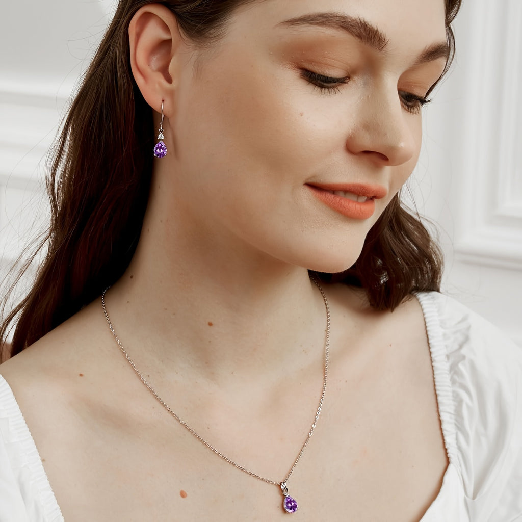 [Ideal Gift] 925 Sterling Silver Amethyst Teardrop Leverback Earrings - Dramatic Drop Dangly Design, Hypoallergenic, and Comfortable - Ideal Birthday Gifts for Women and, Genuine Gemstone Jewelry for Casual Attire or Special Occasions
