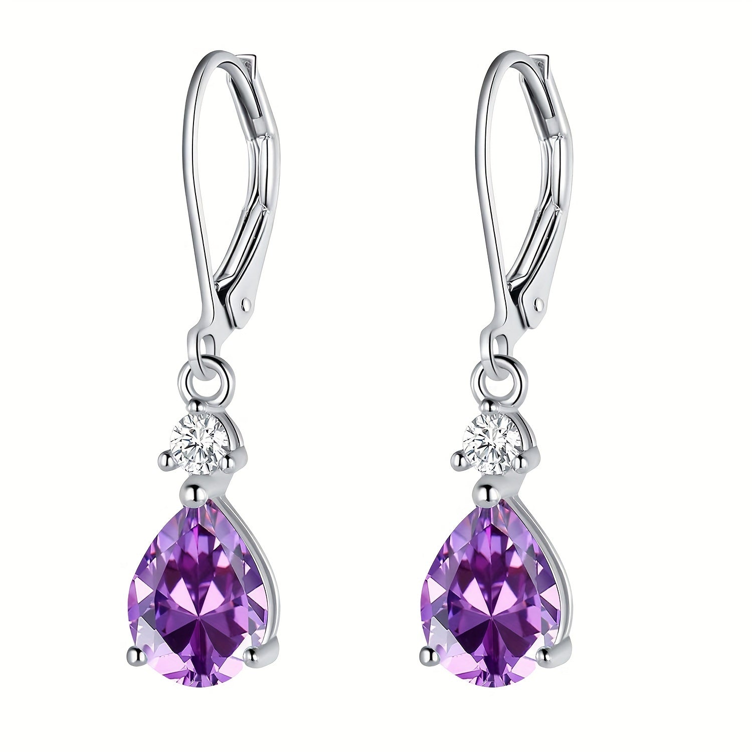 [Ideal Gift] 925 Sterling Silver Amethyst Teardrop Leverback Earrings - Dramatic Drop Dangly Design, Hypoallergenic, and Comfortable - Ideal Birthday Gifts for Women and, Genuine Gemstone Jewelry for Casual Attire or Special Occasions