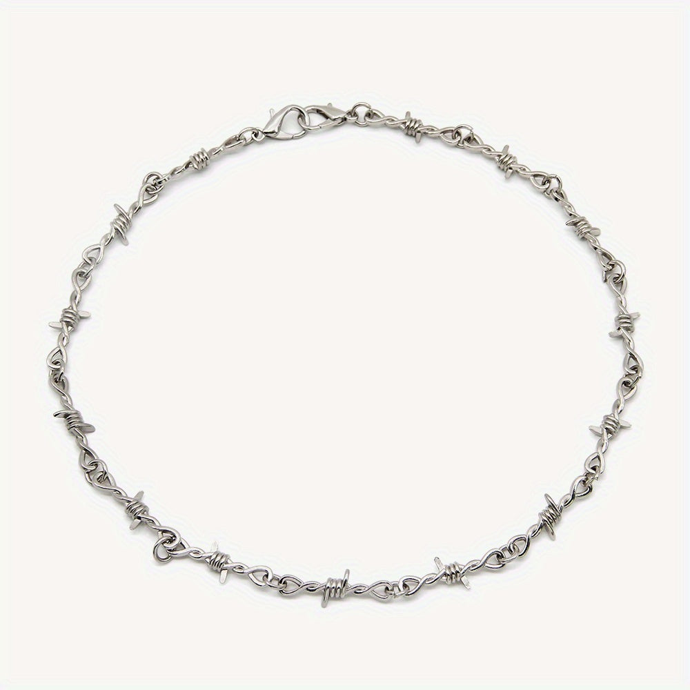 Punk Twist Spiked Thorns Metal Barbed Wire Chain Necklace for Men