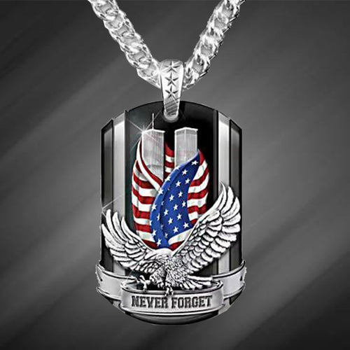 American Eagle Necklace for Men - Patriotic USA Flag Pendant Silver Tone, Bold Statement Jewelry for Veterans Military 4th of July Birthday Gift Daily Wear