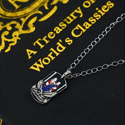 American Eagle Necklace for Men - Patriotic USA Flag Pendant Silver Tone, Bold Statement Jewelry for Veterans Military 4th of July Birthday Gift Daily Wear