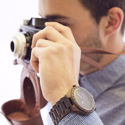 Wooden Watch for Men - Solid Natural Wood Wristwatch, Eco-Friendly Handcrafted Timepiece, Lightweight Unique Wood Grain Dial, Gift for Men in Walnut Cherry Zebra Purple