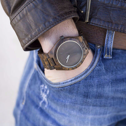 Wooden Watch for Men - Solid Natural Wood Wristwatch, Eco-Friendly Handcrafted Timepiece, Lightweight Unique Wood Grain Dial, Gift for Men in Walnut Cherry Zebra Purple