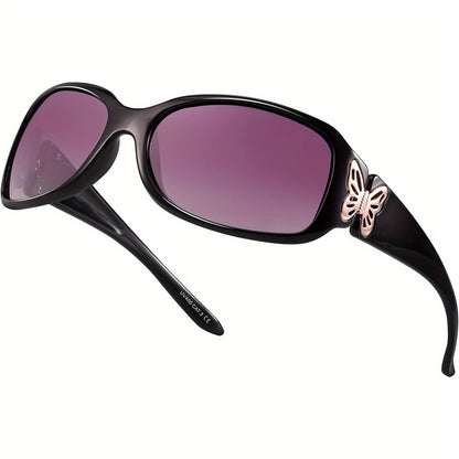 Wrap Around Sunglasses for Women, Polarized Butterfly Decor Fashion Glasses with UV Protection, Trendy Floral & Gradient Frames — Includes Case & Cleaning Cloth, Stylish Everyday Eyewear