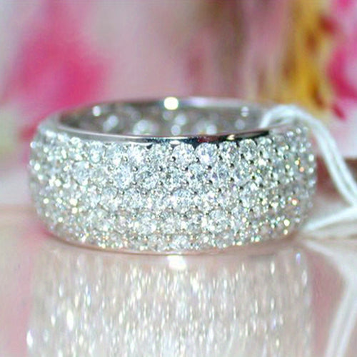Moissanite Eternity Ring S925 Sterling Silver for Women - Wide Band Micro Pavé Setting, Sparkling Anniversary & Wedding Ring, Sizes 6-10, Elegant Jewelry Gift