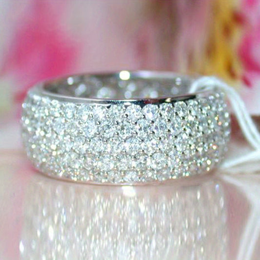 Moissanite Eternity Ring S925 Sterling Silver for Women - Wide Band Micro Pavé Setting, Sparkling Anniversary & Wedding Ring, Sizes 6-10, Elegant Jewelry Gift