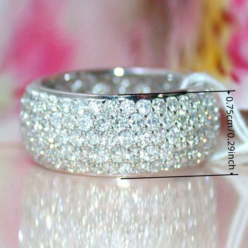 Moissanite Eternity Ring S925 Sterling Silver for Women - Wide Band Micro Pavé Setting, Sparkling Anniversary & Wedding Ring, Sizes 6-10, Elegant Jewelry Gift