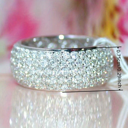 Moissanite Eternity Ring S925 Sterling Silver for Women - Wide Band Micro Pavé Setting, Sparkling Anniversary & Wedding Ring, Sizes 6-10, Elegant Jewelry Gift