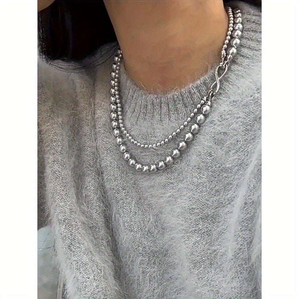 Double Layer Pearl Necklace S925 Sterling Silver - Imitation Pearl Chain with Detachable Buckle, Hypoallergenic Luxury Necklace for Women, Perfect Mother's Day & Special Occasion Gift