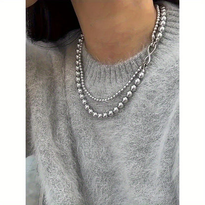 Double Layer Pearl Necklace S925 Sterling Silver - Imitation Pearl Chain with Detachable Buckle, Hypoallergenic Luxury Necklace for Women, Perfect Mother's Day & Special Occasion Gift