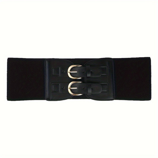 Bimetallic Buckle Wide Corset Waist Belt Casual Simple Elastic Belt Dress Shirt Jacket Suit Clothing Accessories for Women's Gifts to Family And Friends Christmas Holiday Gifts