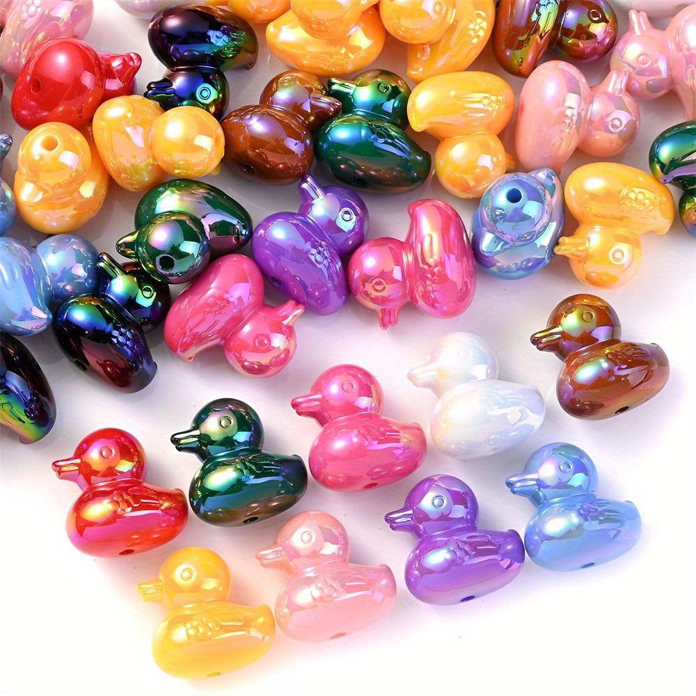 Random Color Forcal Beads for Pens 30pcs Acrylic 3D Duck Focals Beads Bulk for Beadable Pens Keychain Necklace Bracelet Keychain Jewelry Making DIY Jewelry Supplies for Teacher Charms