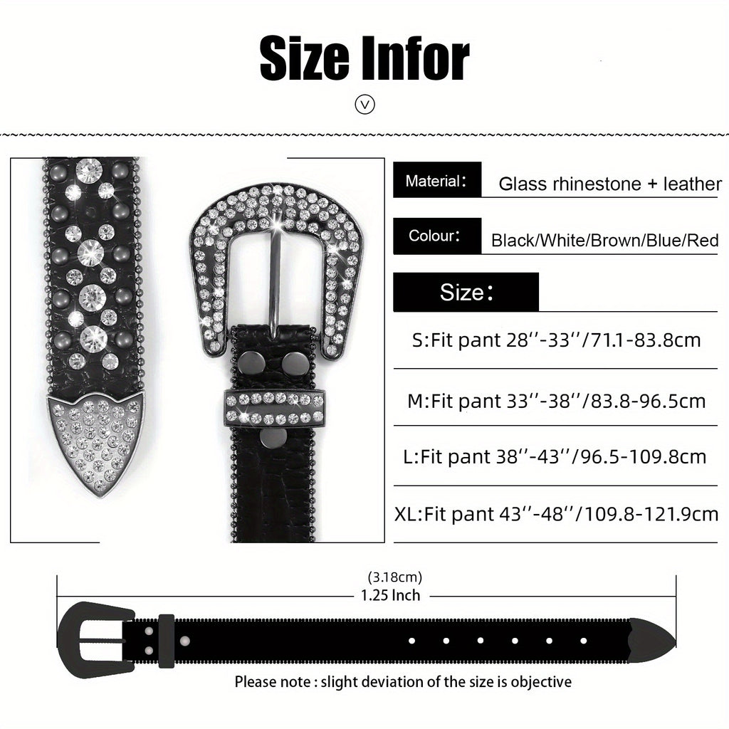 WHIPPY 1pc Men'S Rhinestone Faux Leather Belt, Western Faux Crocodile Grain Faux Leather Strap Belts for Cowboy Jeans Pants Halloween Gift