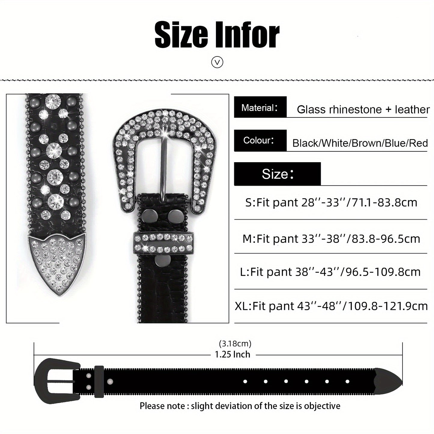 Rhinestone Belt for Men - Western Faux Crocodile Leather Strap, Rivet Detail, Alloy Buckle, Fits Waist 28"-48", 9 Colors, Cowboy Jeans Halloween Gift