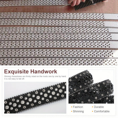 Rhinestone Belt for Men - Western Faux Crocodile Leather Strap, Rivet Detail, Alloy Buckle, Fits Waist 28"-48", 9 Colors, Cowboy Jeans Halloween Gift