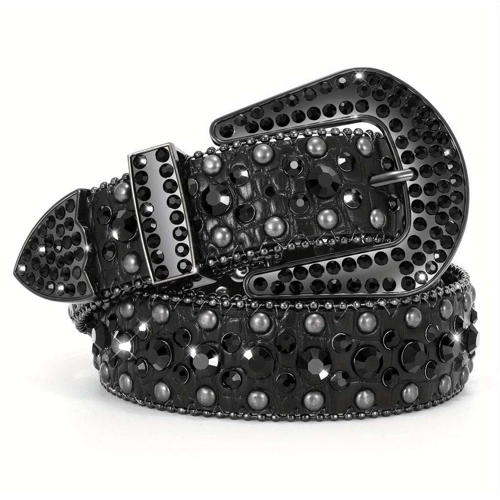WHIPPY 1pc Men'S Rhinestone Faux Leather Belt, Western Faux Crocodile Grain Faux Leather Strap Belts for Cowboy Jeans Pants Halloween Gift