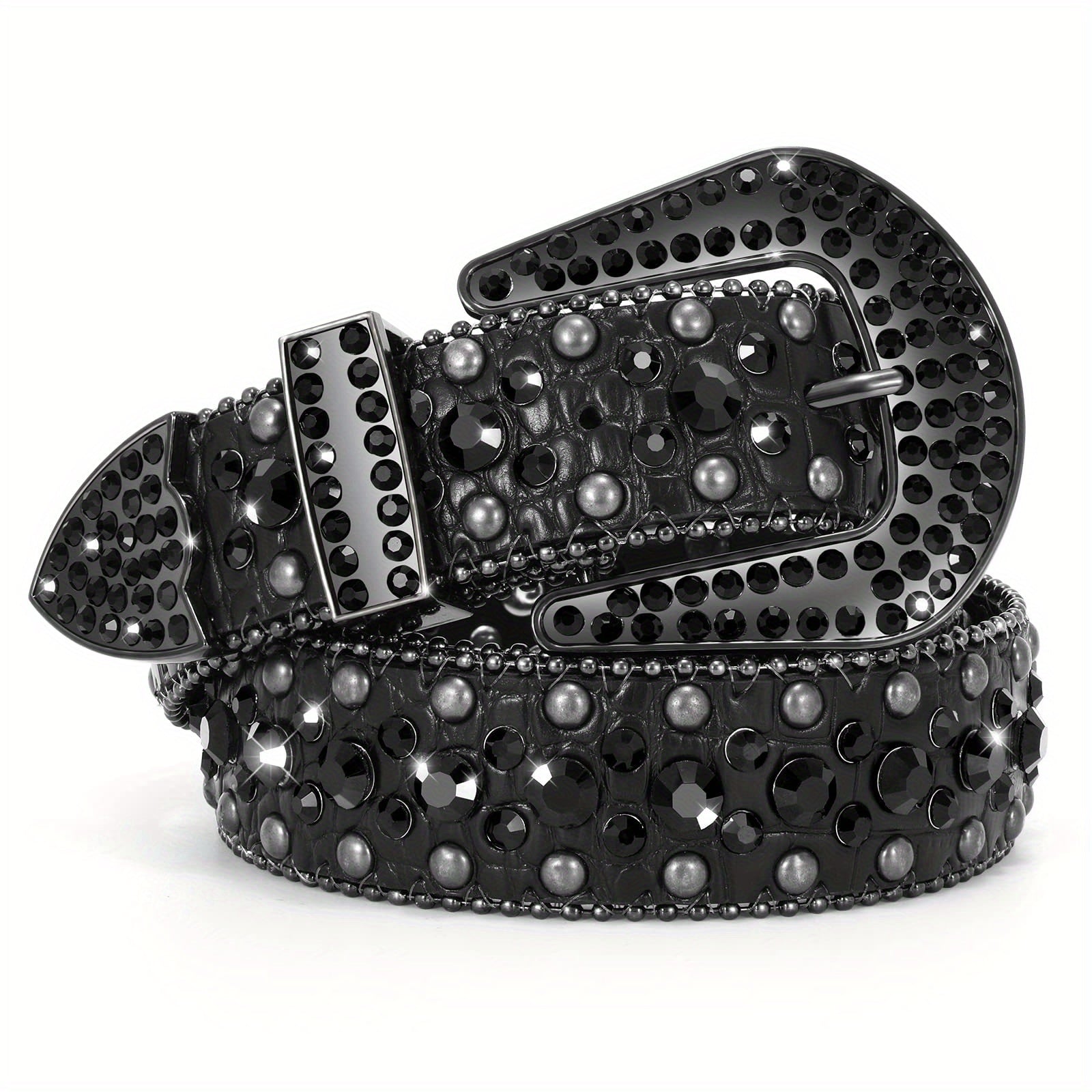 WHIPPY 1pc Men'S Rhinestone Faux Leather Belt, Western Faux Crocodile Grain Faux Leather Strap Belts for Cowboy Jeans Pants Halloween Gift