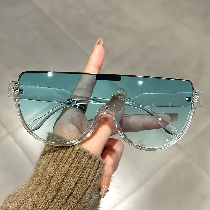 Oversized Semi-Circular Sunglasses Unisex Glare Resistant Trendy Fashion Shades Daily Wear Travel Vacation 5 Lens Colors Gray Orange Blue White Durable