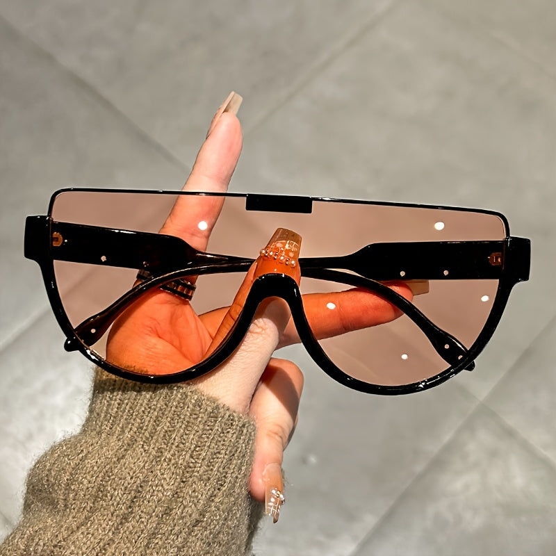 Oversized Semi-Circular Sunglasses Unisex Glare Resistant Trendy Fashion Shades Daily Wear Travel Vacation 5 Lens Colors Gray Orange Blue White Durable