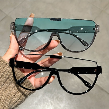 Oversized Semi-Circular Sunglasses Unisex Glare Resistant Trendy Fashion Shades Daily Wear Travel Vacation 5 Lens Colors Gray Orange Blue White Durable
