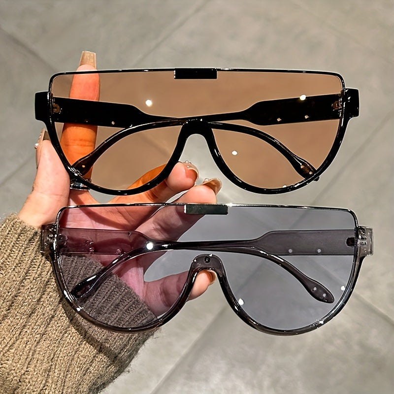 Oversized Semi-Circular Sunglasses Unisex Glare Resistant Trendy Fashion Shades Daily Wear Travel Vacation 5 Lens Colors Gray Orange Blue White Durable