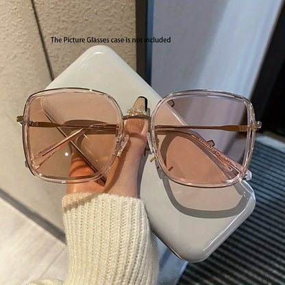 Oversized Square Gradient Sunglasses for Women Men, UV400 Protection Lenses, Trendy Unisex Fashion Eyewear for Driving Beach Vacation Travel Cruise — Rice White Black Pink Blue Tea
