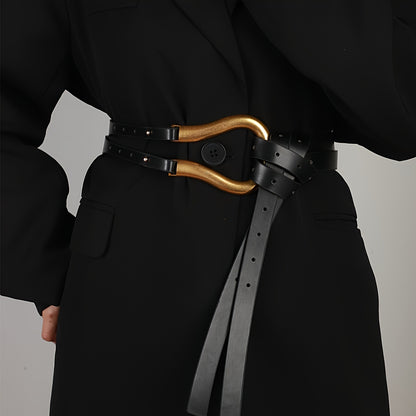 Horseshoe Buckle Belt for Women - Vintage Casual Black Waist Belt, Adjustable One Size Western Style Fashion Belt for Coats Jeans & Dresses, Trendy Retro Outfit Accessory